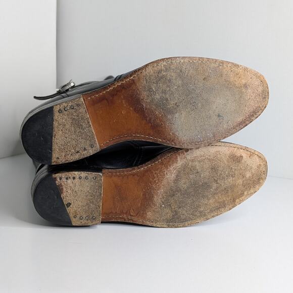 Frye Dorado Riding Boots 9 Black Tall Leather Harness Straps Classic Americana - Picture 11 of 16